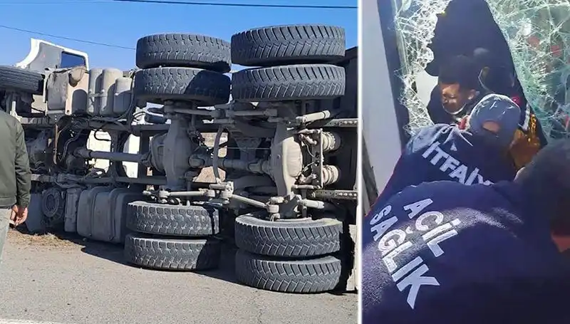Virajı Alamayan Kamyonun Yan Yattığı Olay Şehri Sarstı